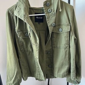 Madewell Women’s Hooded Cargo Utility Jacket Button Up Olive Green Size S